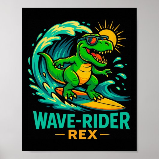 Golfrijder Rex Grappige Surfende Dinosaurus T-rex Poster (Voorkant)