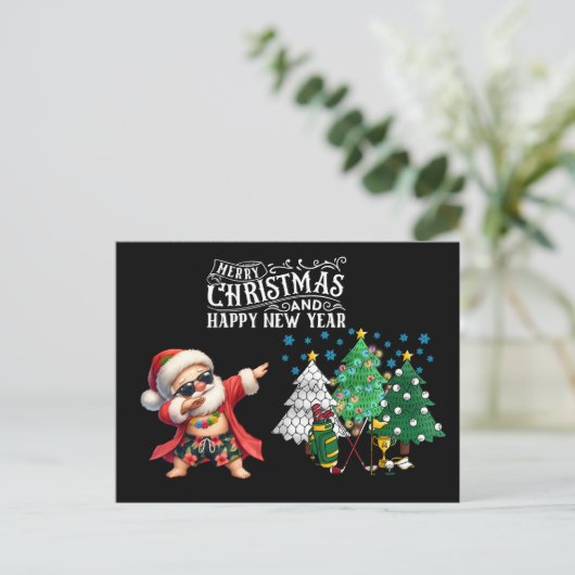 Golfseizoen Groeten met golfkar en flamingo Feestdagenkaart (Staand voorkant)