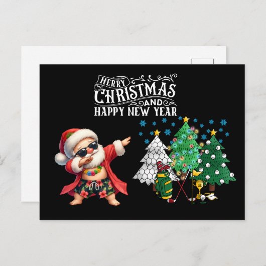 Golfseizoen Groeten met golfkar en flamingo Feestdagenkaart (Voorkant / Achterkant)