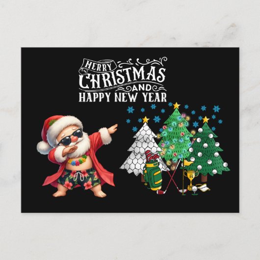 Golfseizoen Groeten met golfkar en flamingo Feestdagenkaart (Voorkant)