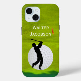 Golfsilhouet Golfer, Bal, Groen personaliseren iPhone 15 Case