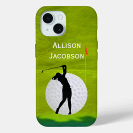 Golfsilhouet Golfer, Bal, Groen personaliseren iPhone 15 Case