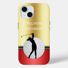 Golfsilhouet Golfer, Bal personaliseren iPhone 15 Case