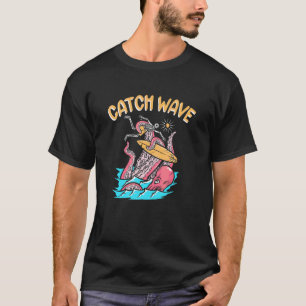 Golfslag Surfer Octopus Skelet Surfplank Surfen T-shirt