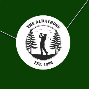 Golfspeler Dennenbomen Naam Toevoegen  Ronde Sticker