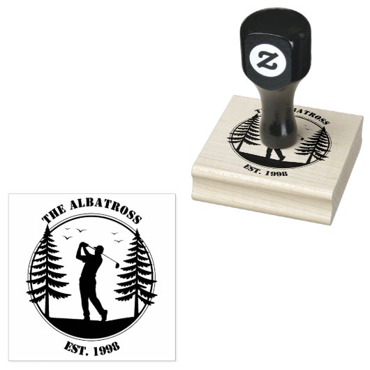 Golfspeler Dennenbomen Naam Toevoegen Rubberstempel (Gestempeld)