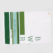 golfspeler en groene strepen voor initialen golfhanddoek (Horizontaal)