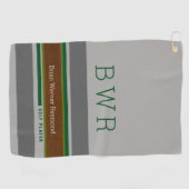 golfspeler en initialen modern gestript golfhanddoek (Horizontaal)
