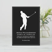 Golfspeler Funeral Herdenking Zwart en Wit Bedankkaart (Staand voorkant)