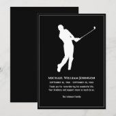 Golfspeler Funeral Herdenking Zwart en Wit Bedankkaart (Voorkant / Achterkant)