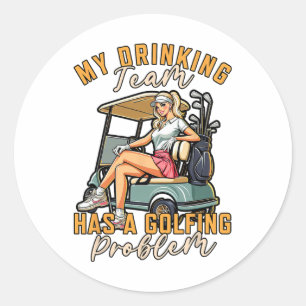 Golfspeler Golfen Mijn Drink team heeft een golfba Ronde Sticker