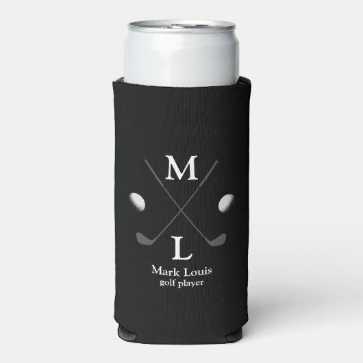 Golfspeler / Golfer Monogram / gepersonaliseerd zw Seltzer Blikjeskoeler (Seltzer Voorkant)