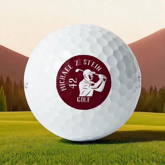 Golfspeler Icoon, Naam en Leeftijd diep rood Golfballen