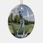 Golfspeler in een glazen tuimelaar met golfbaan, keramisch ornament (Rechts)