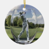 Golfspeler in een glazen tuimelaar met golfbaan, keramisch ornament (Voorkant)