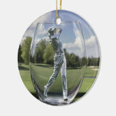 Golfspeler in een glazen tuimelaar met golfbaan, keramisch ornament (Links)