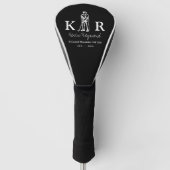 Golfspeler Initialen Script Naam Zwart Wit Golfheadcover (Voorkant)