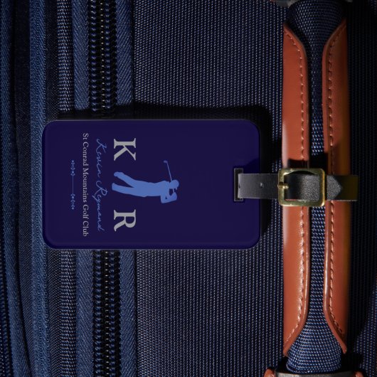 Golfspeler Klassiek Blauw Golfers Bagagelabel (Voorkant Insitu 4)