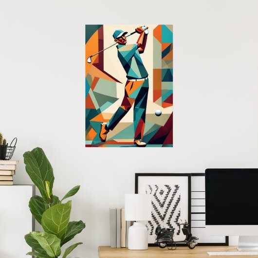 Golfspeler kubist Poster (Thuiskantoor)