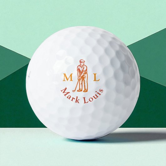 Golfspeler Man Icoon Initiaal / Naam Gepersonalise Golfballen