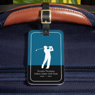 Golfspeler Man met Golfclub Elegante Blauwe Bagagelabel