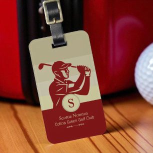 Golfspeler met golfclub Elegante Rode Bagagelabel