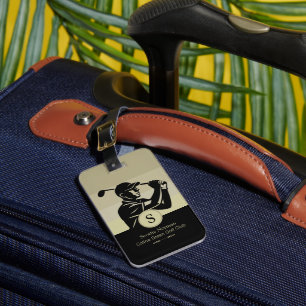 Golfspeler met golfclub Elegante Zwarte Bagagelabel