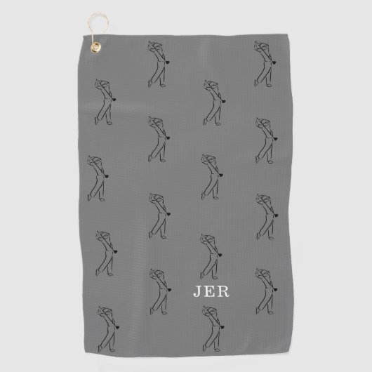 Golfspeler Monogram Pro Sportuitrusting Grijs Zwar Golfhanddoek (Voorkant)