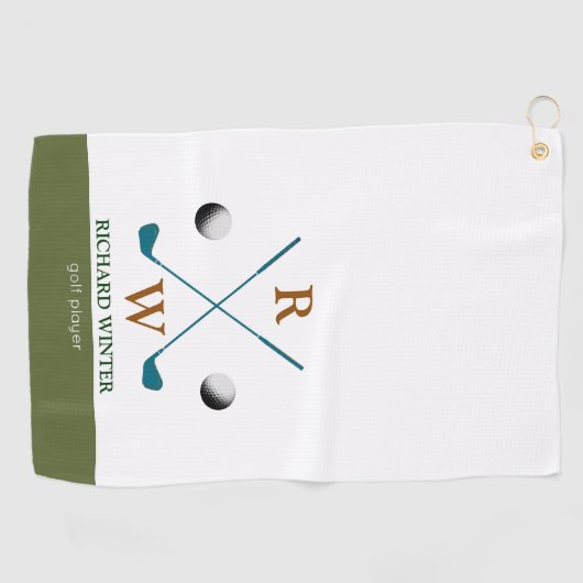 Golfspeler naam, clubs & ballen stijlvol golfhanddoek (Horizontaal)