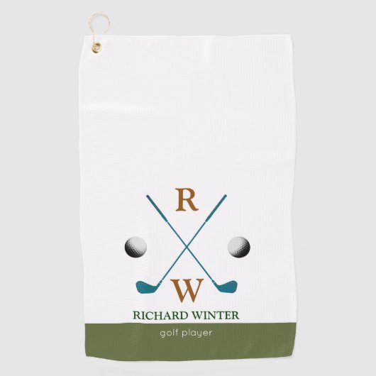 Golfspeler naam, clubs & ballen stijlvol golfhanddoek (Voorkant)