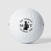 Golfspeler, naam en Initialen b&w Golfballen (Voorkant)