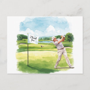 Golfspeler op golfbaan aquarel bedankkaart briefkaart