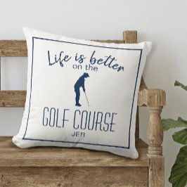 Golfsport Quote Geborduurd Wit & Blauw Kussen