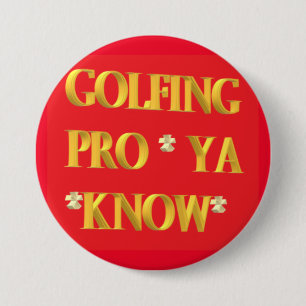 Golfspots ontwerp rood en goud grote tekst ronde button 7,6 cm