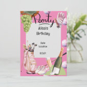 Golfstrijkijzer met bal helemaal over op roze voor kaart (Staand voorkant)