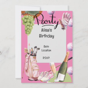 Golfstrijkijzer met bal helemaal over op roze voor kaart