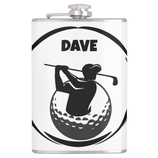 Golfswing van een man & golfbal heupfles (Voorkant)