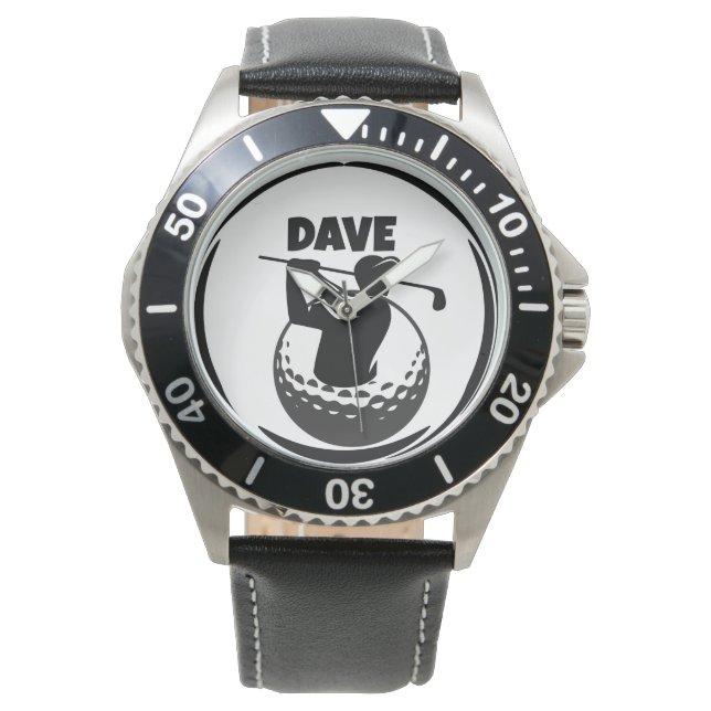 Golfswing van een man & golfbal horloge (Voorkant)