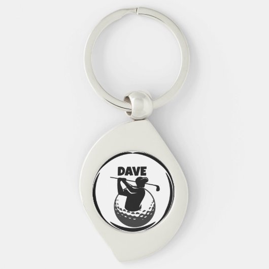 Golfswing van een man & golfbal sleutelhanger (Voorkant)
