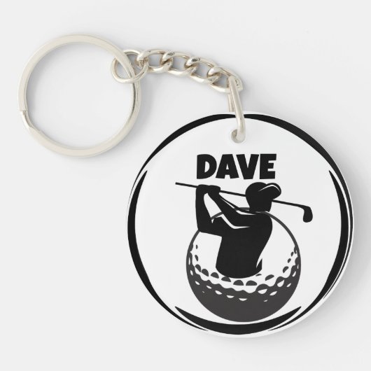 Golfswing van een man & golfbal sleutelhanger (Voorkant)