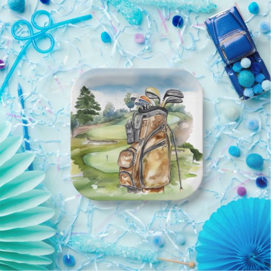 Golftas op golfbaan papieren bordje (Feest)