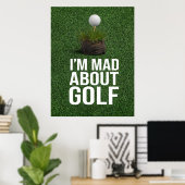 Golftekst ik ben en over golf op groen gras poster (Thuiskantoor)
