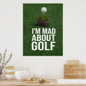 Golftekst ik ben en over golf op groen gras poster (Keuken)
