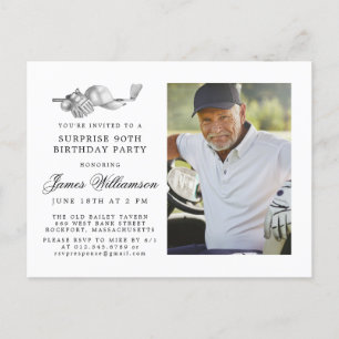 Golfthema 90e VERRASSING Verjaardagsfeestfoto Uitnodiging Briefkaart