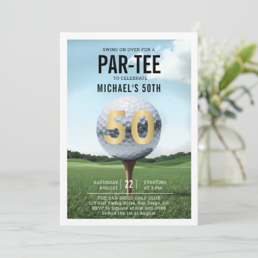 Golfthema Elegant Modern Classy Mannen 50e Verjaar Kaart (Staand voorkant)