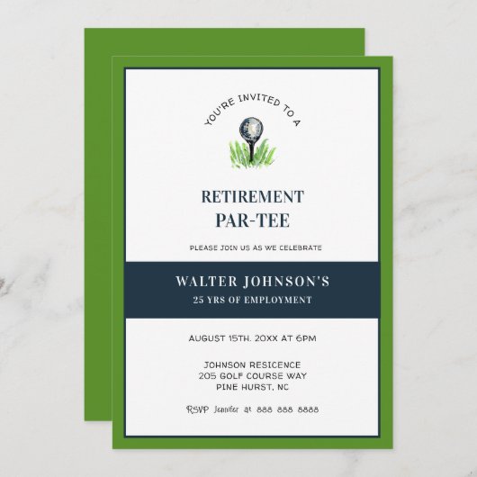 Golfthema pensioen PAR- T-SHIRT Kaart (Voorkant / Achterkant)