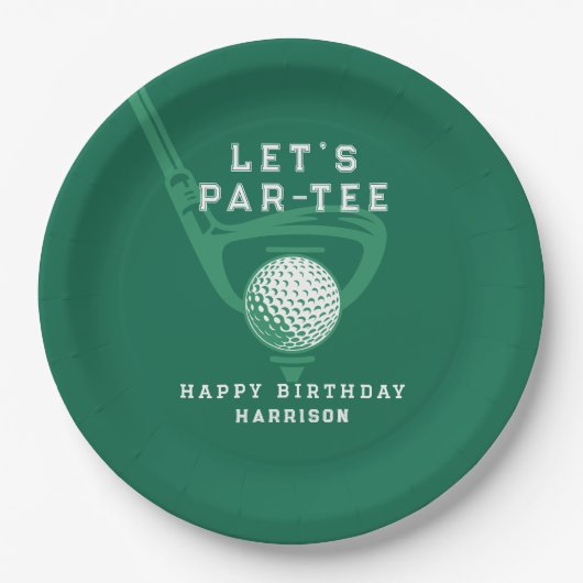 Golfthema Verjaardag Let's Par-t-shirt Naam Groen Papieren Bordje (Voorkant)