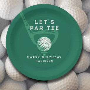 Golfthema Verjaardag Let's Par-t-shirt Naam Groen Papieren Bordje