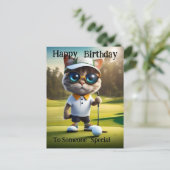 Golftijd: Funny Cat Golf Player, Verjaardag Briefkaart (Staand voorkant)