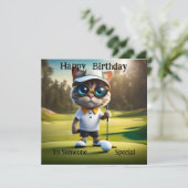 Golftijd: Funny Cat Golf Player, Verjaardagskaarte Kaart (Staand voorkant)
